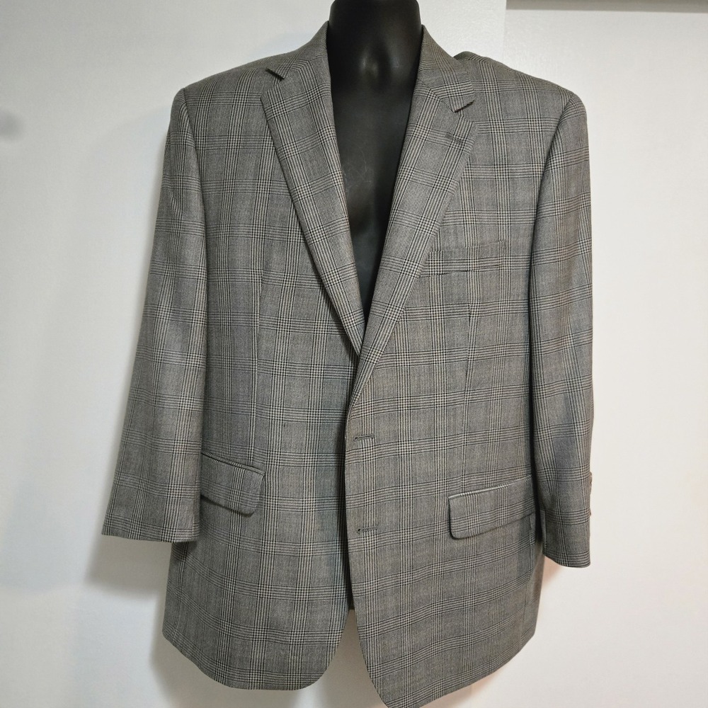 Ralph Lauren (Blue Label) 44R Gray Silk Wool Houndstooth Windowpane Lined Blazer